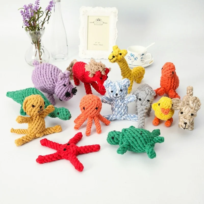 

1pc Pet Dog Toys Cartoon Animal Dog Chew Toys Durable Braided Bite Resistant Puppy Molar Cleaning Teeth Cotton Rope Toy