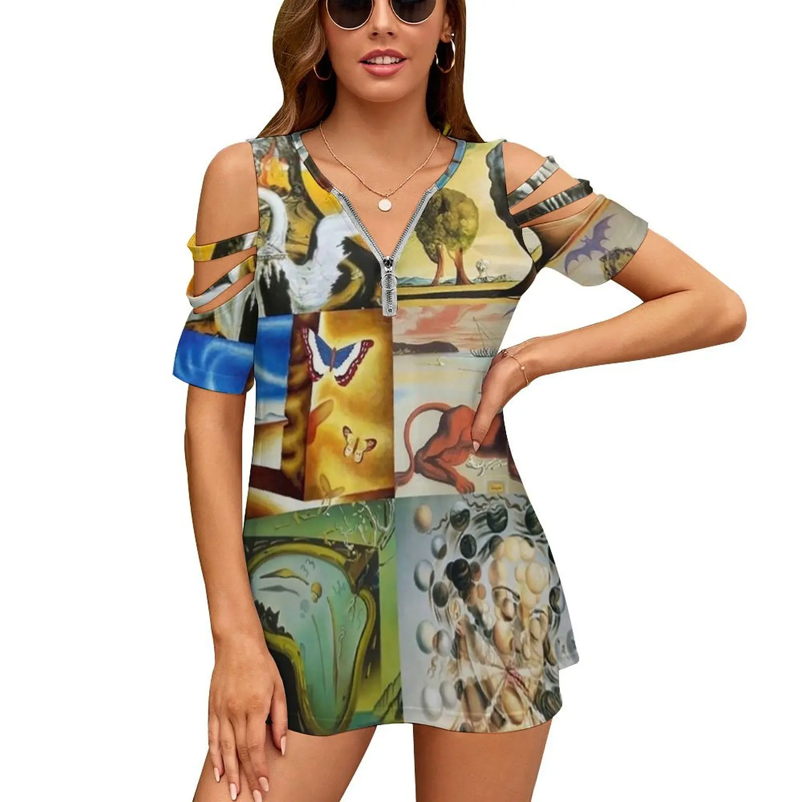 Женская футболка с принтом Сальвадора Дали новая модная повседневная V-образным