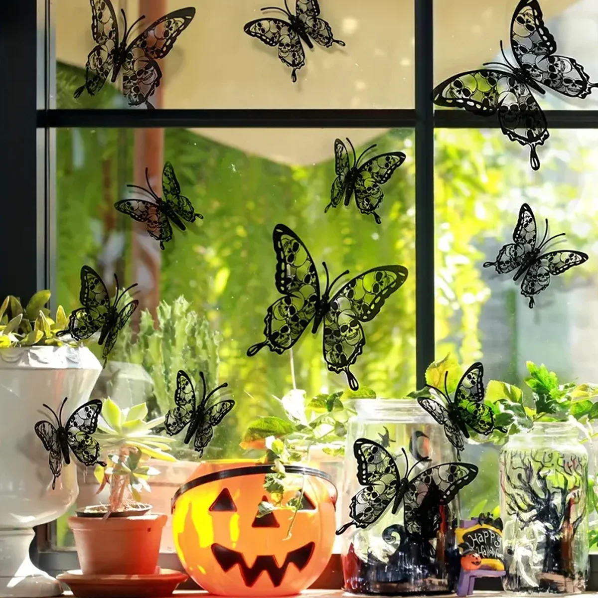 12 Упаковок 3d Череп Снежинка Наклейки На Стену Хэллоуин Декоративные Пластиковые