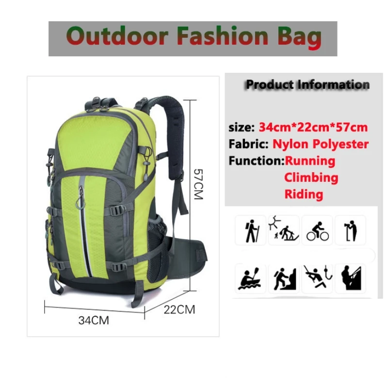 40L Outdoor Climbing Backpack Camping Hiking Bag Men Women Trekking Rucksack Waterproof Mountaineering Sport Pack Pouch Mochila images - 6