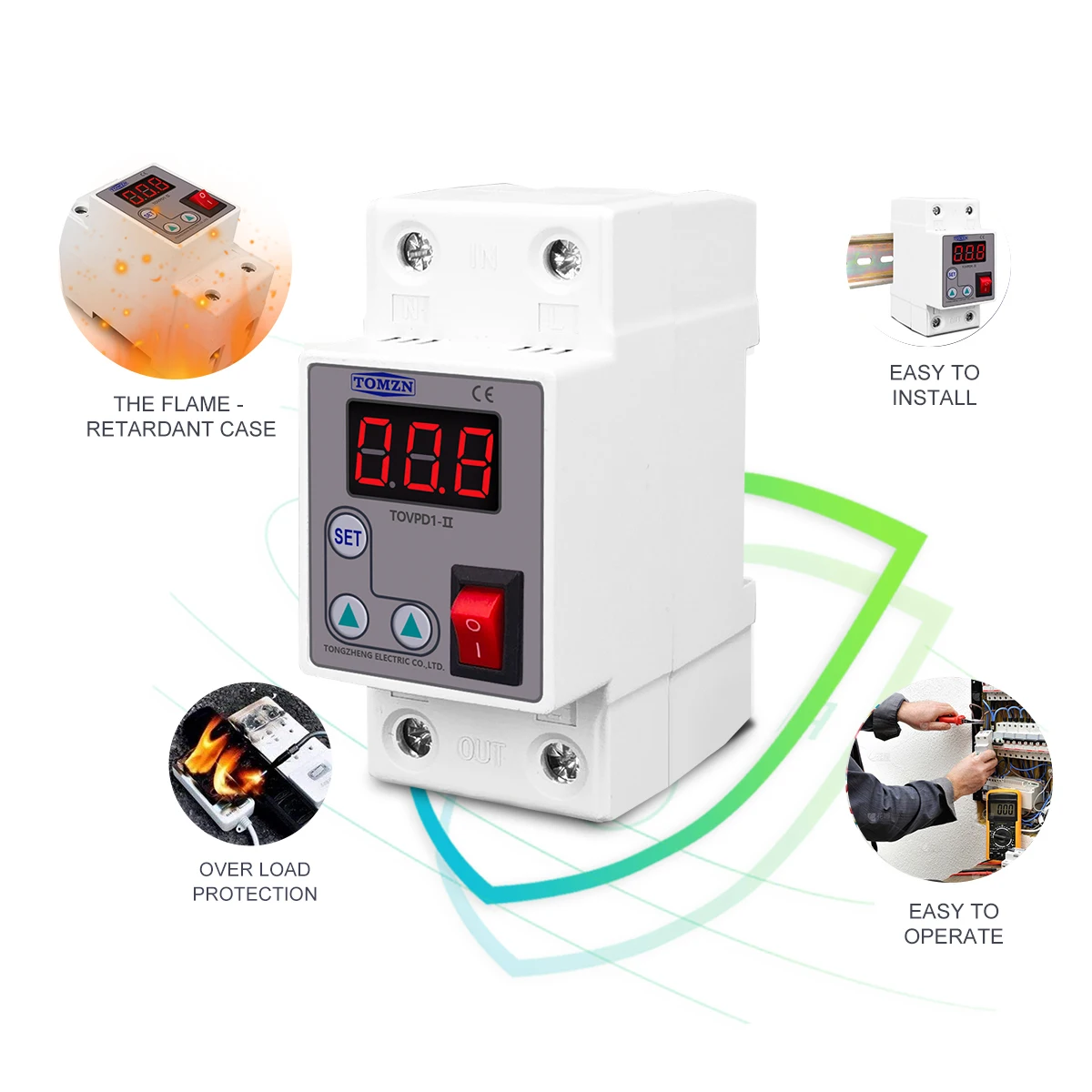 TOMZN Din-рейка 230 В 1-63 А Регулируемый защитный прибор от перегрузки по току Реле