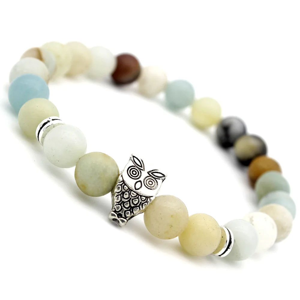 

Owl Metal Charm Bracelet For Women Girl Mix Color Natrual Beads Bracelet