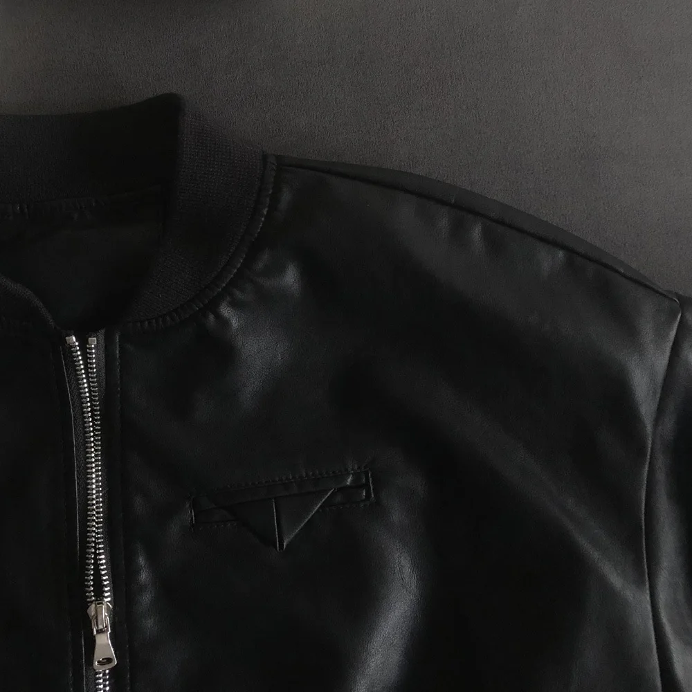 Threaded baseball suit leather bottom hem closed leather jacket spring and autumn short style motorcycle coat