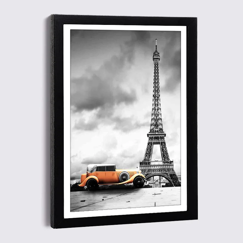 

Photo Frame 5x7 6x8 8x12inch British Style Eiffel Tower Retro Car Nordic Black White Poster with Wood Picture Frames Wall Decor