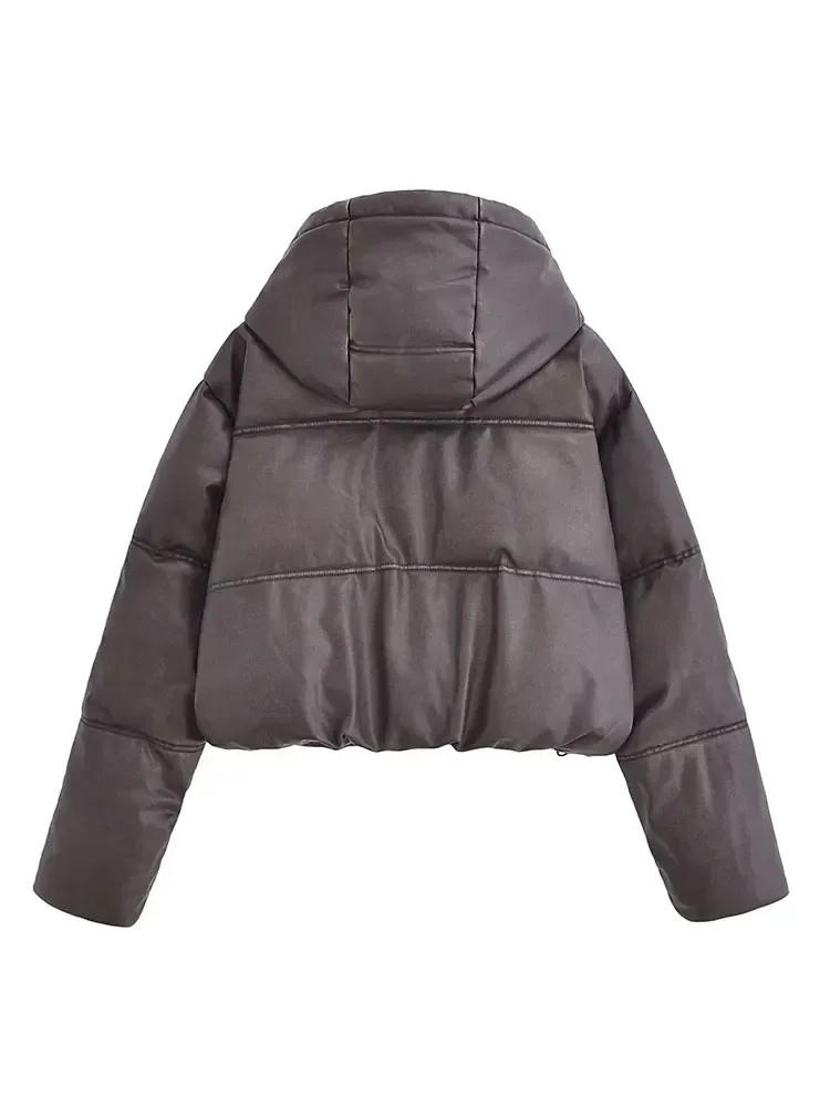 Женская парка с капюшоном Nlzgmsj TRAF 2024 из мытой кожи хлопковая куртка пальто на