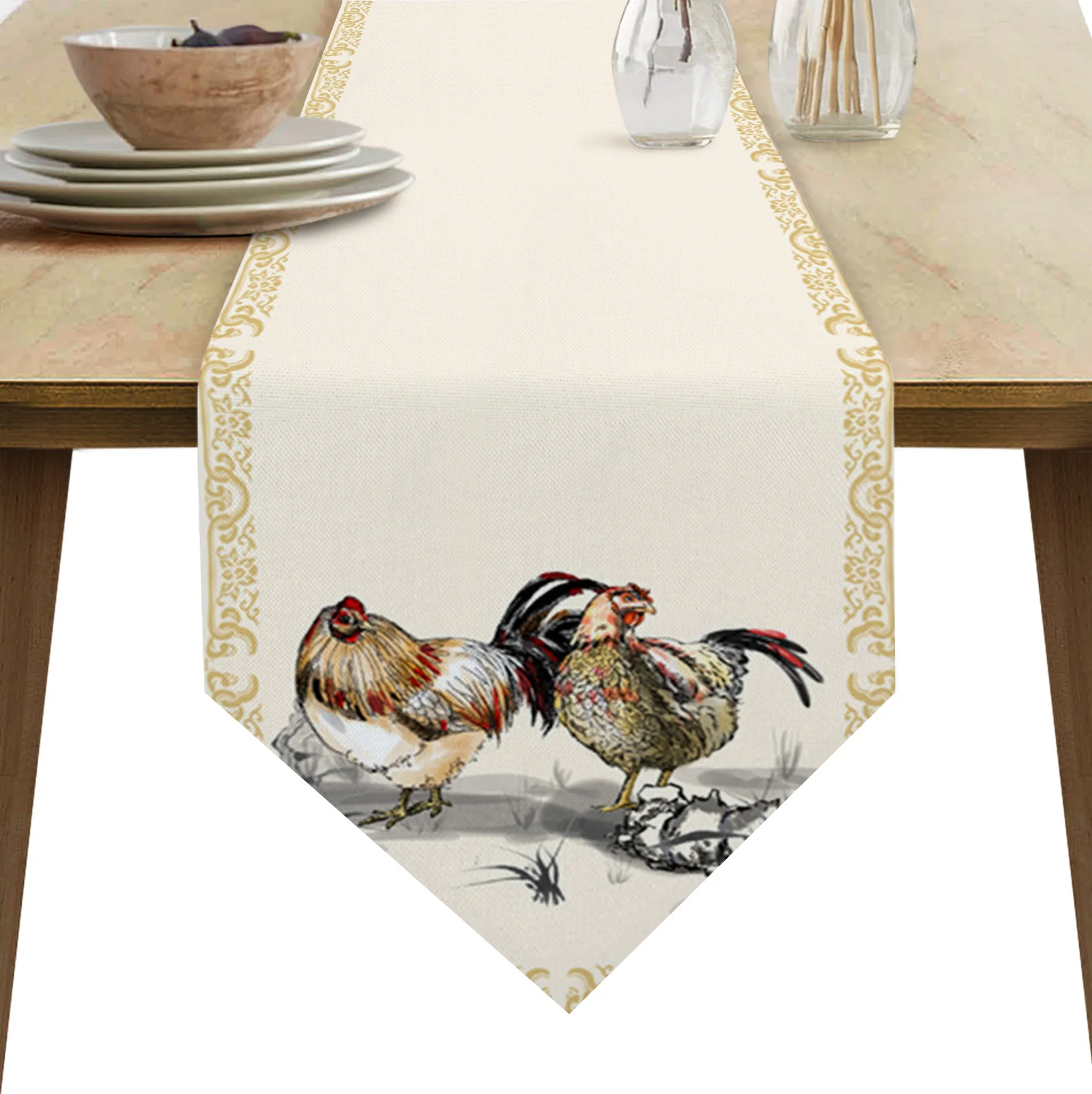 

Ink Painting Animal Chicken Table Runners Wedding Table Decoration Tablecloth Holiday Party Dining Decor Table Cover