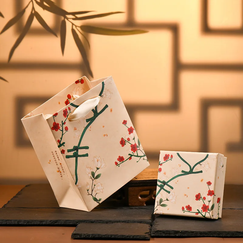 24pcs Chinoiserie Style Paper Tote Bags With Ribbon Gift Creative Festival Jewelry Packaging Bag Wedding Favors Candy Boxes