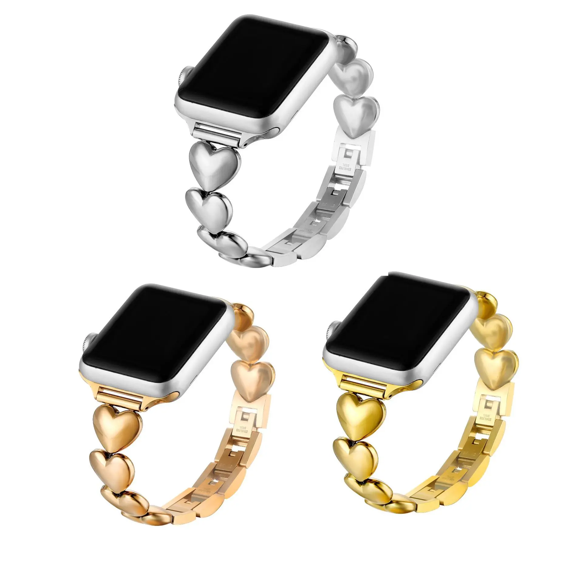 

Stainless Steel For Apple Watch Strap 40 44 45 41 49mm Single Adjustable Row Love Bracelet for iWatch Series Ultra 8 7 6 5 4 3