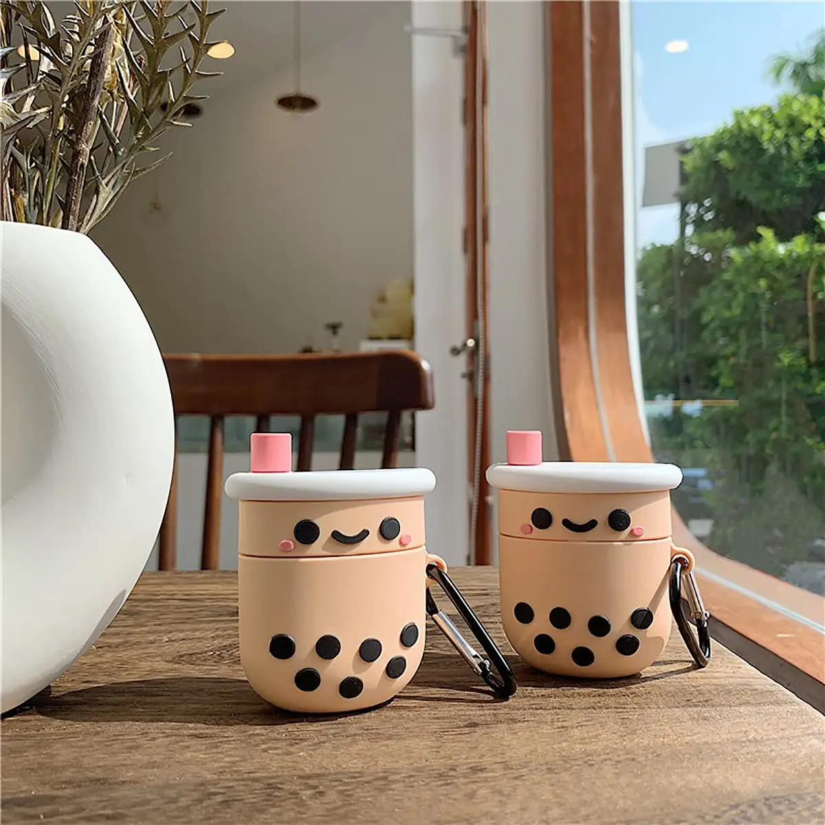 

Case Compatible with Airpods Premium Cute Boba Milk Tea Cartoon Character Upgrade 3D Silicone Cover Anti Lost Anti Fall