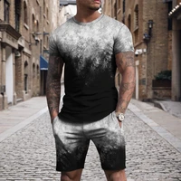 2022 new hot sale summer t shirt shorts suit casual loose hip hop fashion 2 piece set 3d gradient color printing oversized sets