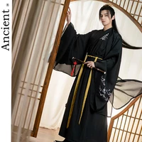 hanfu man chinese traditional dress kimonos black modern tang dynasty style cosplay childe embroidery hanbok handsome archaic