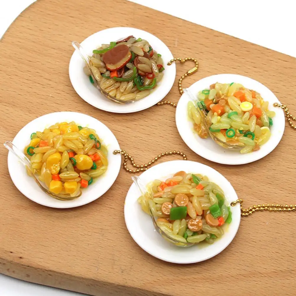 

PVC Beautiful Tiny Food Bacon Fried Rice Keyring Detailed Dollhouse Toy Lightweight for Ornament