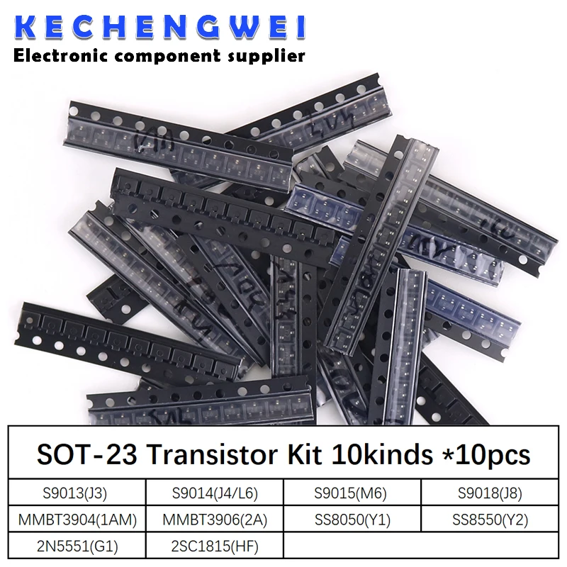 

SOT-23 SMD transistor KIT S9013 S9014 S9015 S9018 MMBT3904 MMBT3906 SS8050 SS8550 2N5551 2SC1815 Total 10kinds X10pcs=100pcs