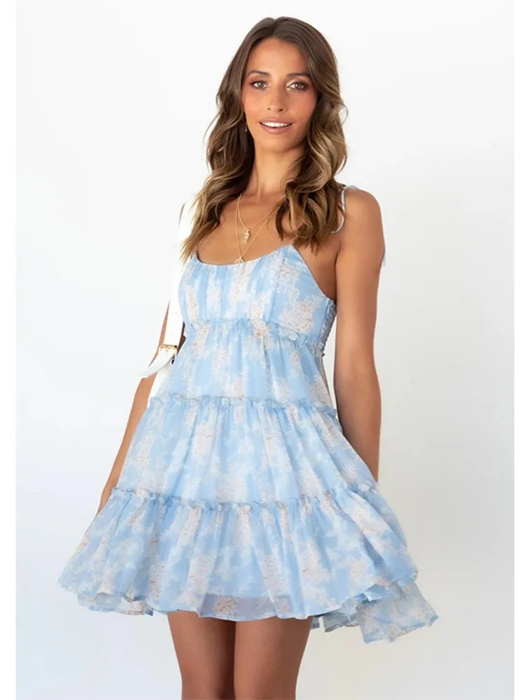 

hirigin Floral Print Boho Sundress Women Ruffle Summer Dress Casual Beach Short Dress Flower Vintage Dress Women Fashion Clothes