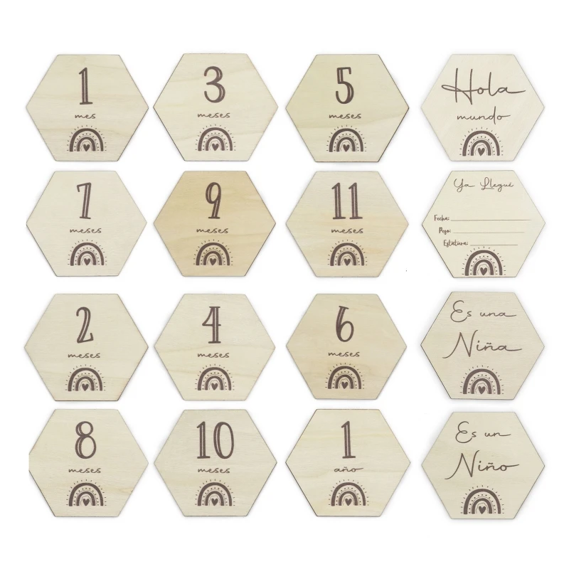 

Baby Monthly Milestone Marker Card Double Sided Photo Props Growth Wooden Cards GXMB