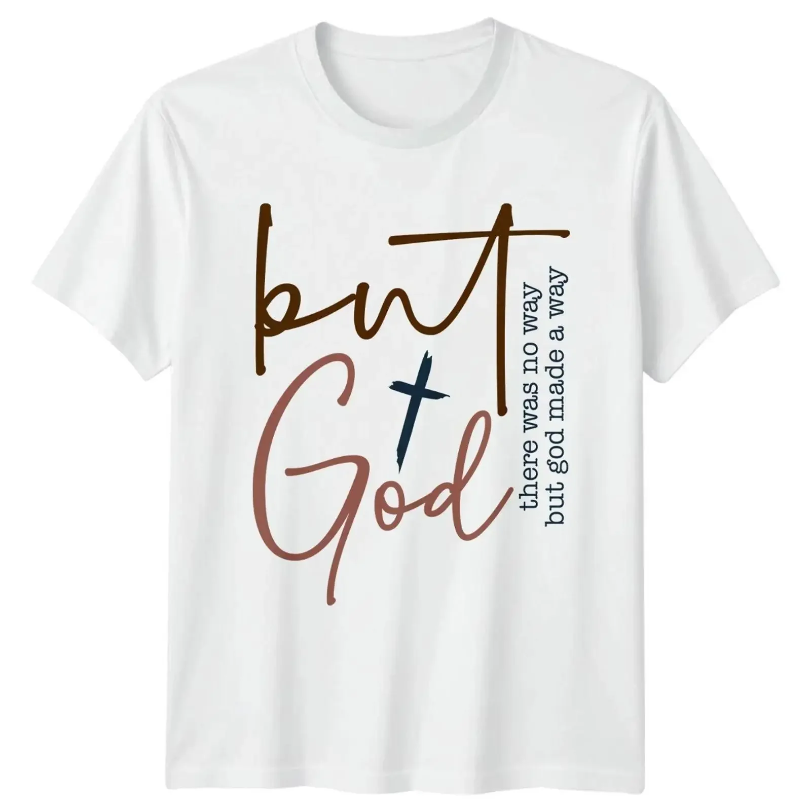 Фото Футболка с христианской символикой But God Christian Faith, винтажная, с эффектом потертости, универсальная, модная, для повседневной носки, слегка стильная. №1