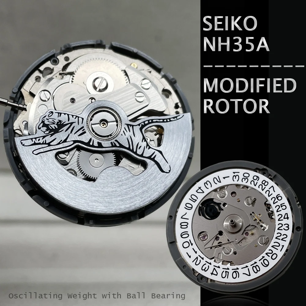 

Оригинальный механический механизм Seiko NH35A с модифицированным колеблющимся весом, синие металлические роторы/молоток, 24 Драгоценности, корона на 3,0