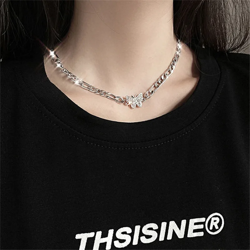 

Japan and South Korea Rhinestone Titanium Steel Gothic Advanced Butterfly Clavicle Necklace Fashion Atmosphere Jewelry Wholesale