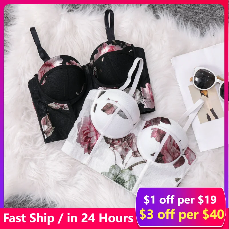 

Light Luxury Retro Rose Hot Crop Top Stamping Print Nightclub Jump Blackless Sexy Corset Top 2023 New Vest XS-2XL Plus Size