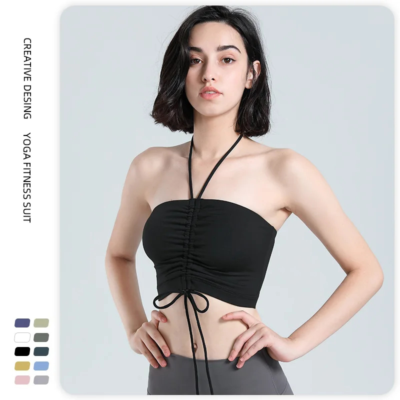

Halter Beautiful Back Wrapped Chest Sports Underwear Women's Chest Pad Push up Yoga Workout Vest Running Sport Bra