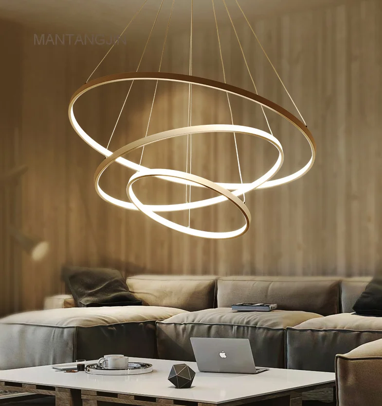 

Black White Golden Modern Lights For Living Dining Room Circle Rings Acrylic Aluminum Body LED Pendant Lamp