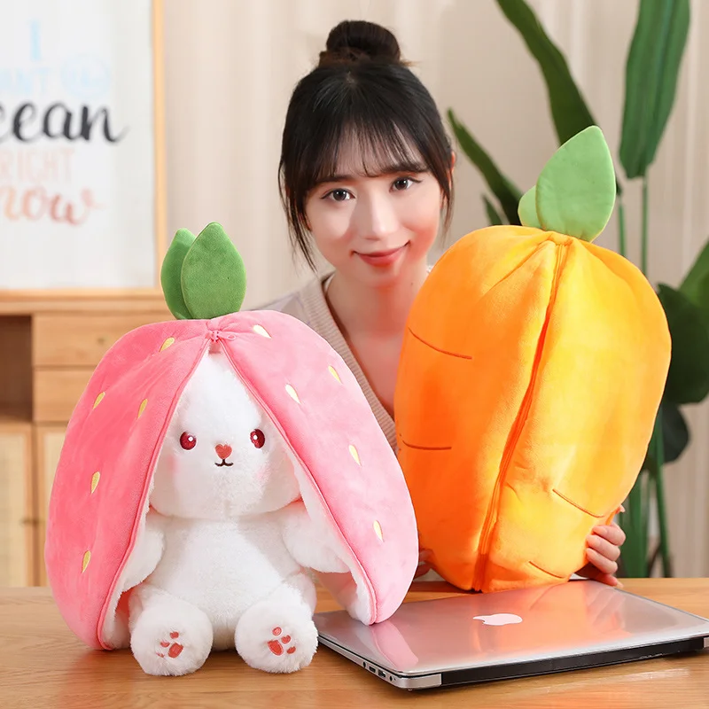 

Kawaii Rabbit Plush Toy Turn Into Strawberry Stuffed Animal Bunny Soft Doll Pillow Kids Toys Birthday Christmas Gift for Girl