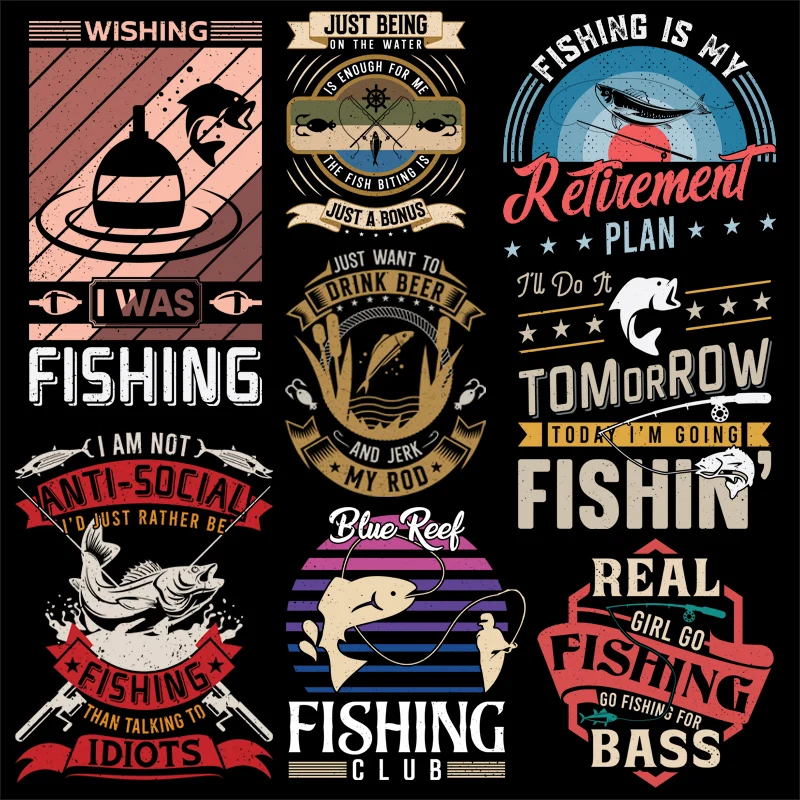 Personalized Letter Fishing Lover Animal Pattern Iron On Transfer Clothing Thermoadhesive Patches Washable Applique Decor