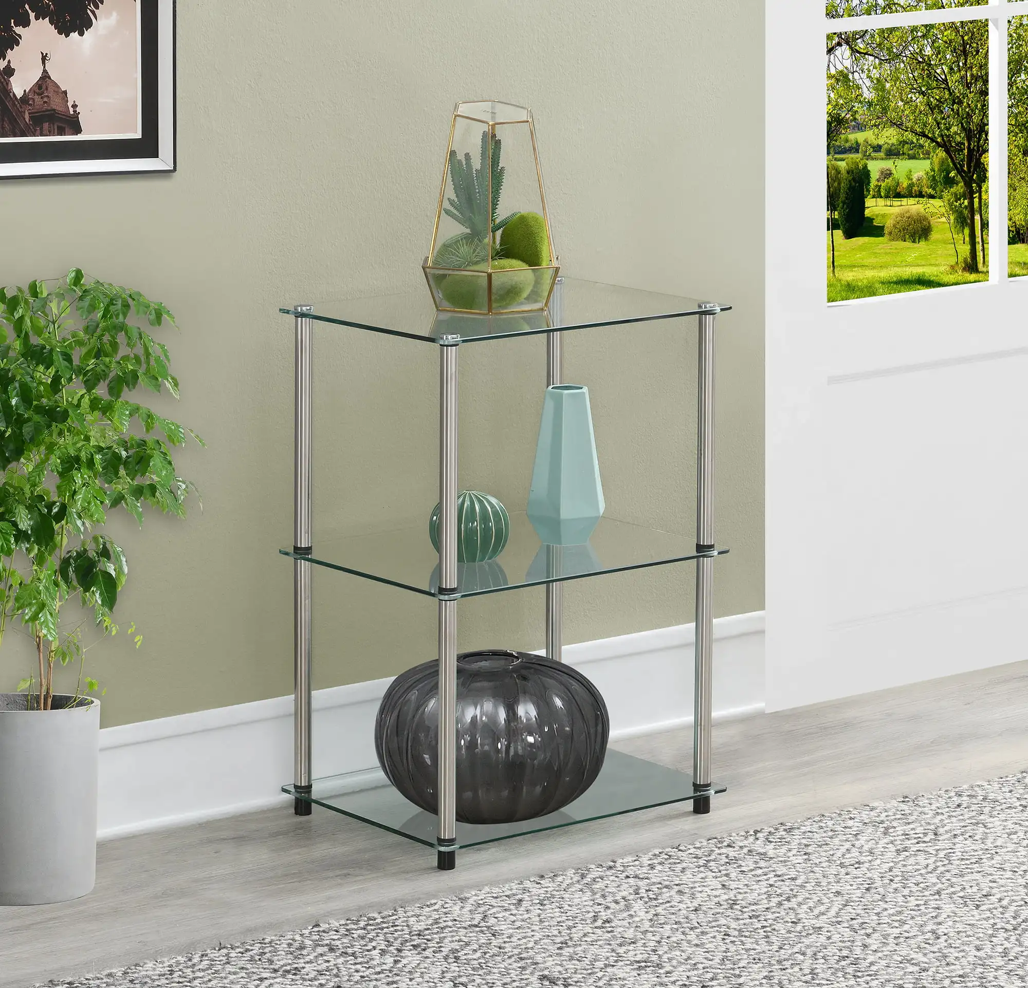 

Designs2Go Classic Glass Tall 3 Tier End Table, Glass