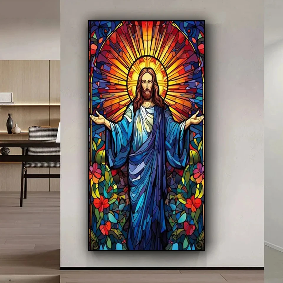 Бриллиантовая живопись Иисуса Назарета из витражного стекла новинка 2024