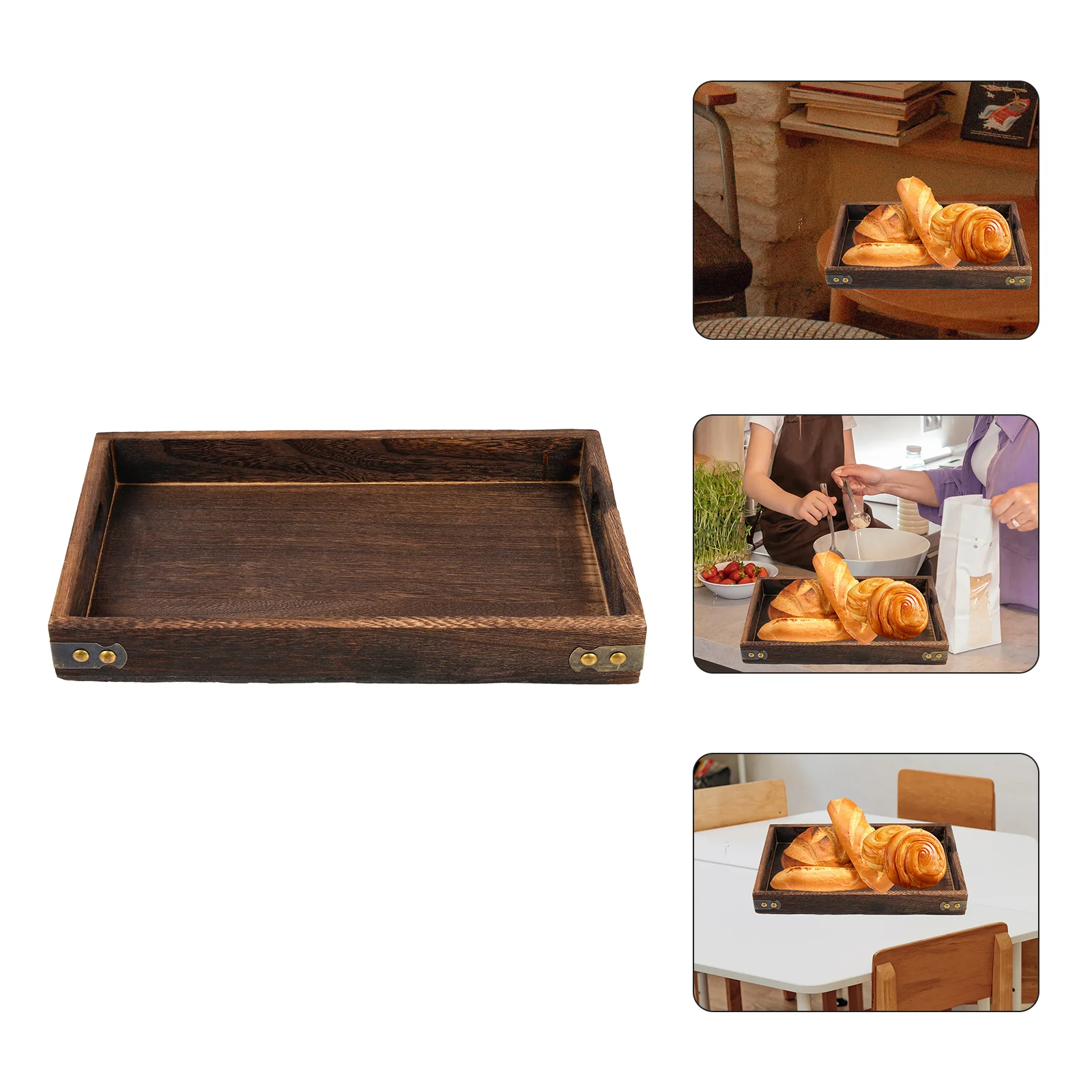 

Tray Serving Wooden Wood Platestorage Fruit Decorative Platter Tea Retro Snack Trays Coffee Dried Breakfast Bathroom Rustic