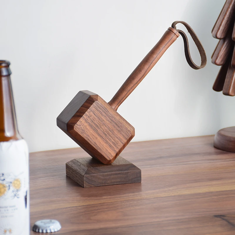 

The Avengers Multifunction Walnut Home Bar Decoration Prop Statue Ornament Wooden Thor's Hammer Bottle Opener for Kitchen Gadget
