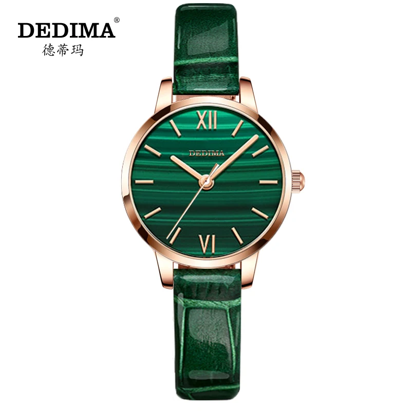 DEDIMA Brand Premium Ladies Watch Fashion Ladies Quartz Watch Bracelet Set Green Dial Simple Rose Gold Mesh Luxury Ladies Watch