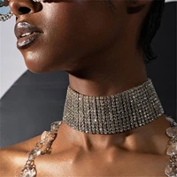 2021 fashion luxury flash all rhinestone multi row necklace wide necklace clavicle chain sexy womens bar nightclub jewelry gift