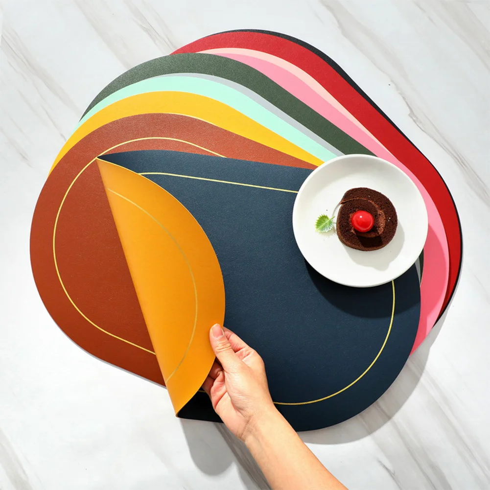 

PU Leather Placemat For Table Insulation Tableware Mat Cup Coasters Nordic Homewares Non-slip Round Christmas Decoration Pad
