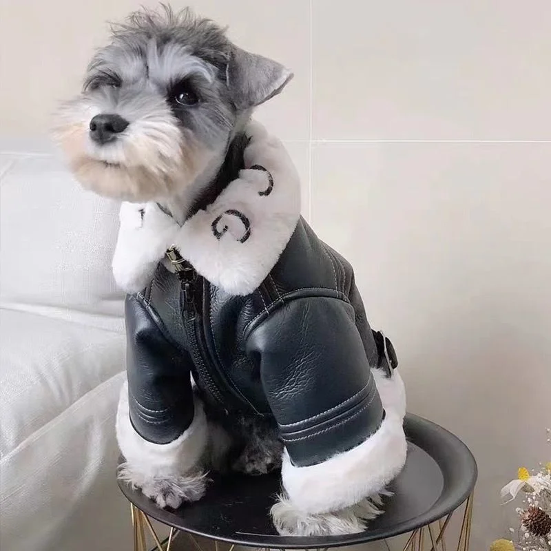 

Leather Motorcycle Jacket Coat Pet Clothing Dog Cat Thicken Dog Clothes French Bulldog Fashion Autumn Winter Black Boy Mascotas