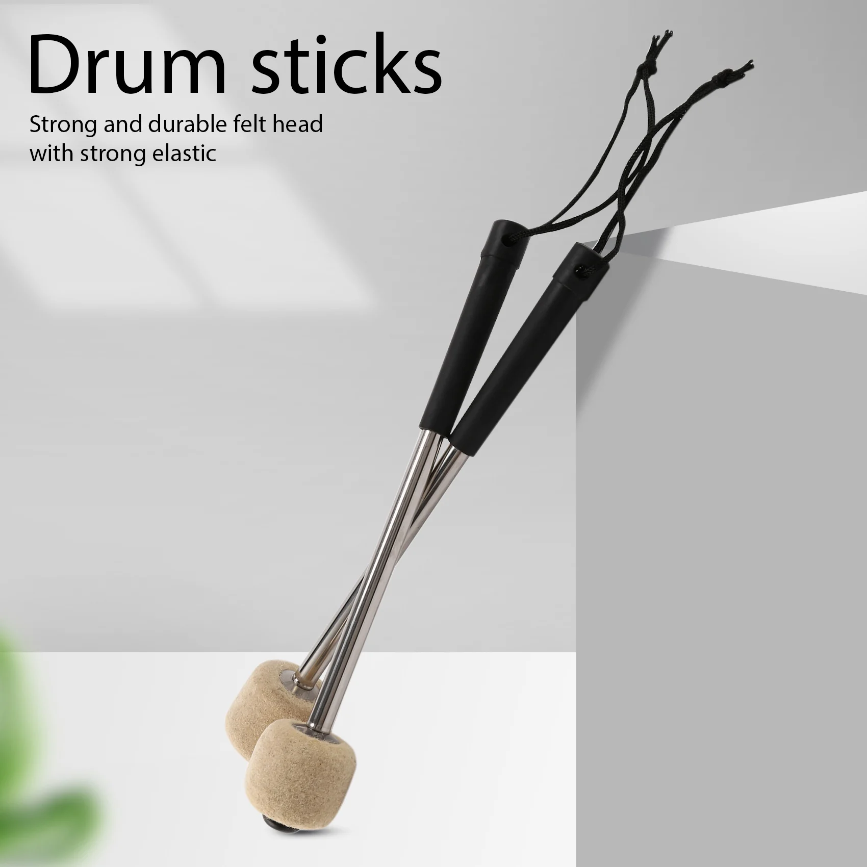 2Pcs Bass Drum Mallet Felt Percussion Mallets Timpani Sticks with Stainless Steel Handle White