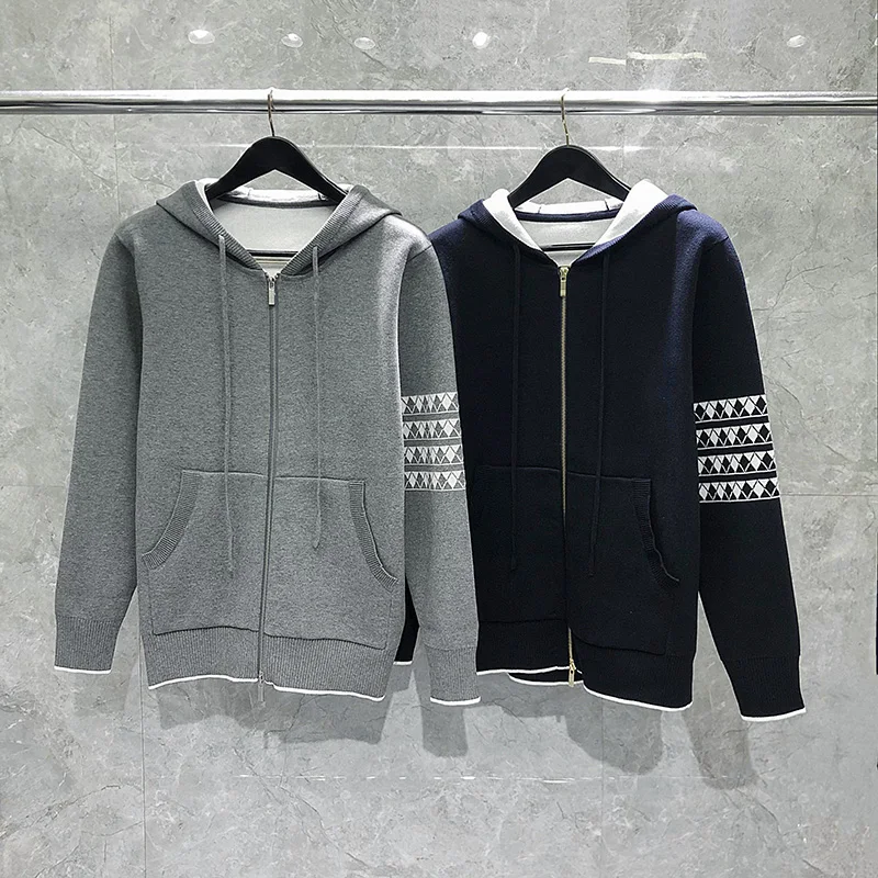 TB THOM Men's Sweater Korean Fashion Brand Hoodies Kawaii Puppy 4-Bar Stripes Zip-up Hooded Coats Casual Harajuku Sweaters