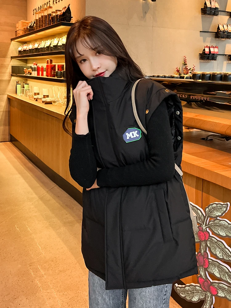 Detachable sleeves Fashion Women Winter Jacket Stand Collar Padded Breasted Buttons Female Outerwear Coat Short Parka Oversize