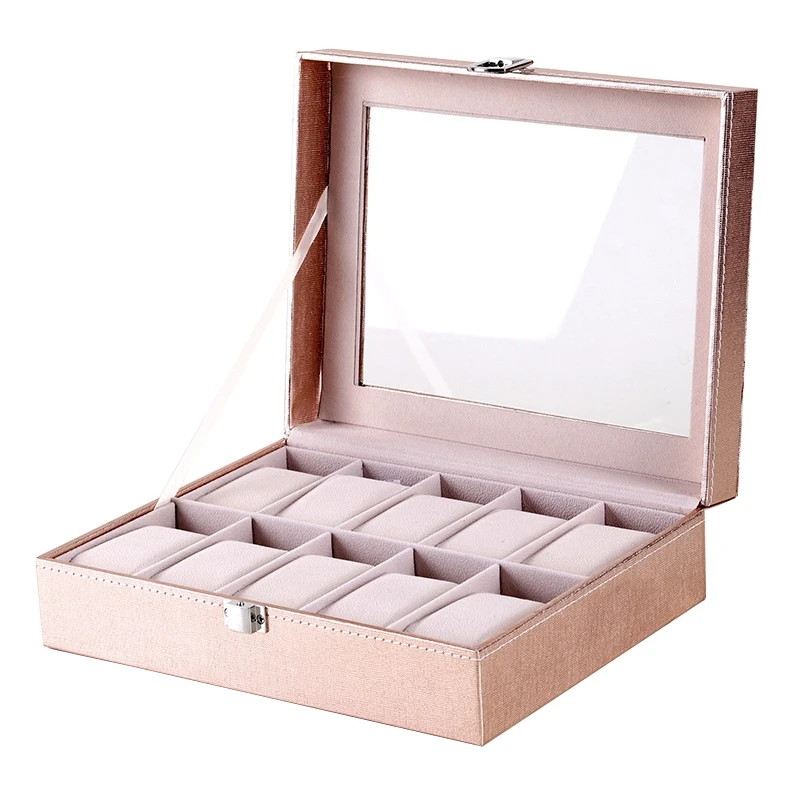 

Special Case for Women Female GirlFriend WristWatches Box Storage Collect Pink Pu Leather 10 Grids Fashion Cabinet 10 Slots