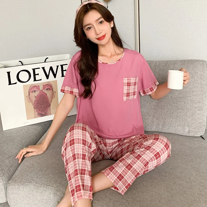 2023 couple's Summer Pajamas Suit Waffle Young Shorts Half Sleeve Top Youth TOT Sets For Lover 2 Pieces Costume For Sleeping