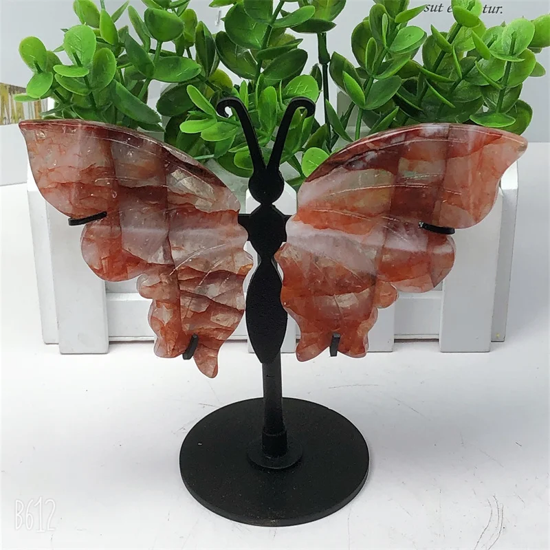 

Natural Red Fire Quartz Butterfly Wings High-Quality Crystal Reiki Healing Stone Hand-carved Crystal For Home Decoration