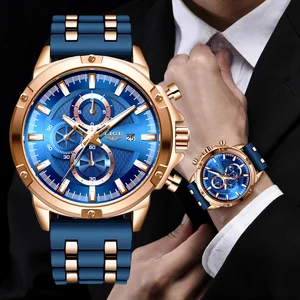Imported LIGE Mens Watches Brand Luxury Dial Clock Male Fashion Silicone Waterproof Quartz Gold Watch Men Spo