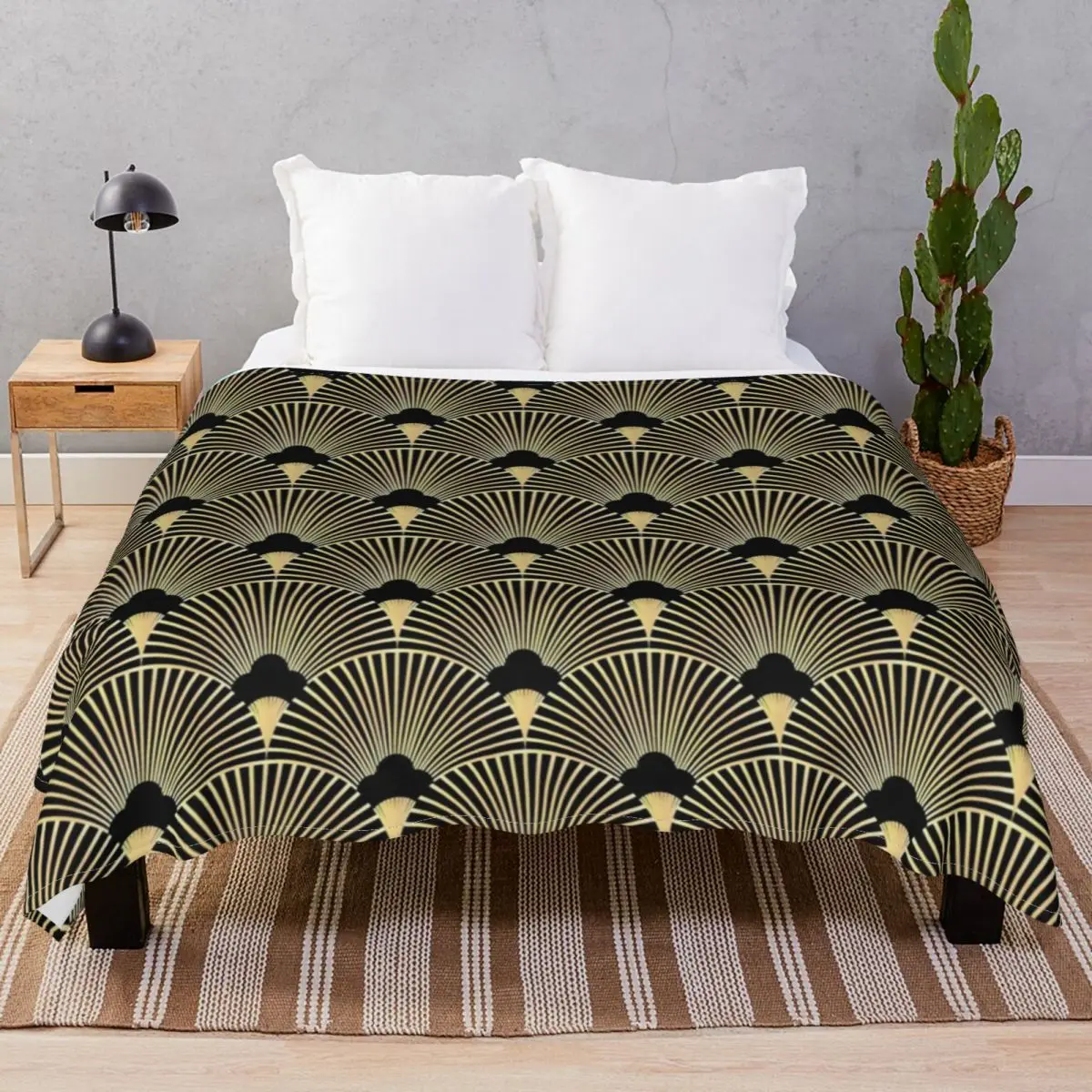 Art Deco Fan Blanket Flannel Winter Soft Throw Blankets for Bed Home Couch Travel Office