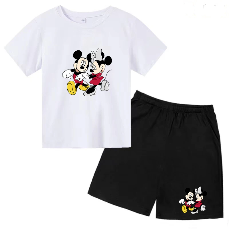 Mickey Minnie Couple Mouse Children's Birthday T-shirt Girl Party Set Cute Disney Print Clothing KIDS Gift Stylish Glamorous Top
