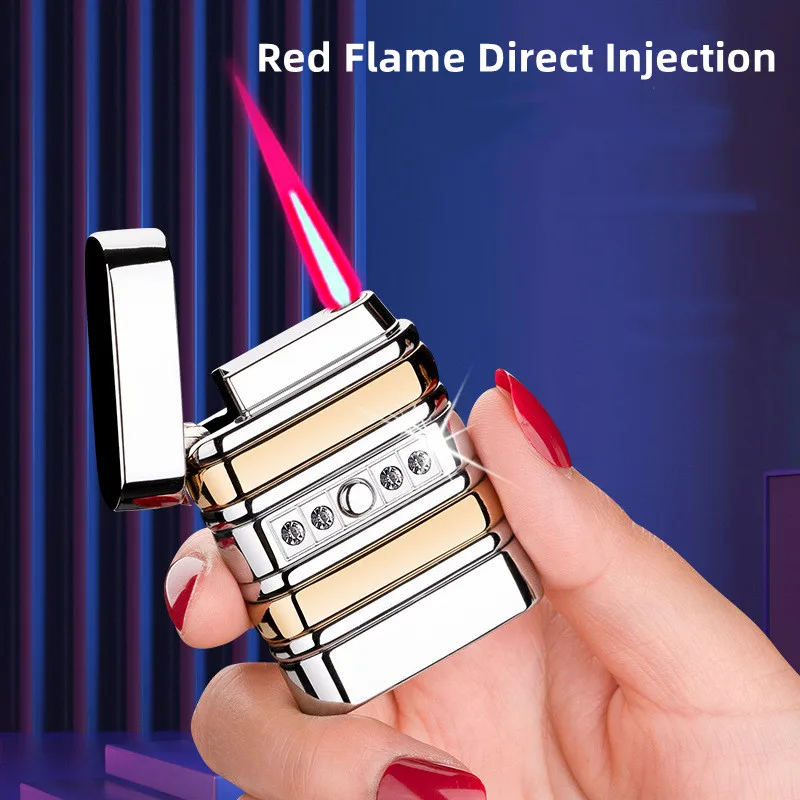 

2023New Diamond Inlaid Inflatable Lighter Personality Electronic Induction Ignition Windproof Straight Into The Red Flame
