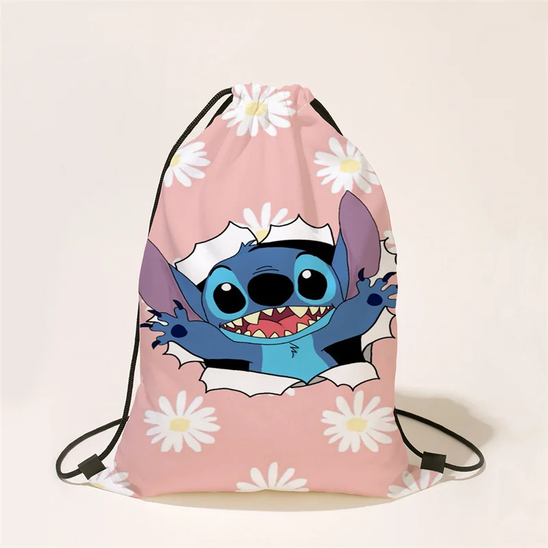 Новый аниме Disney Stitch с принтом персиковой кожи сумка на шнурке Kawaii Lilo студенческий