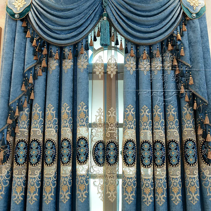 

Curtains for Living Room Dining Bedroom European Style Two-color Chenille Embroidery Simple Luxury Windows Door Kitchen