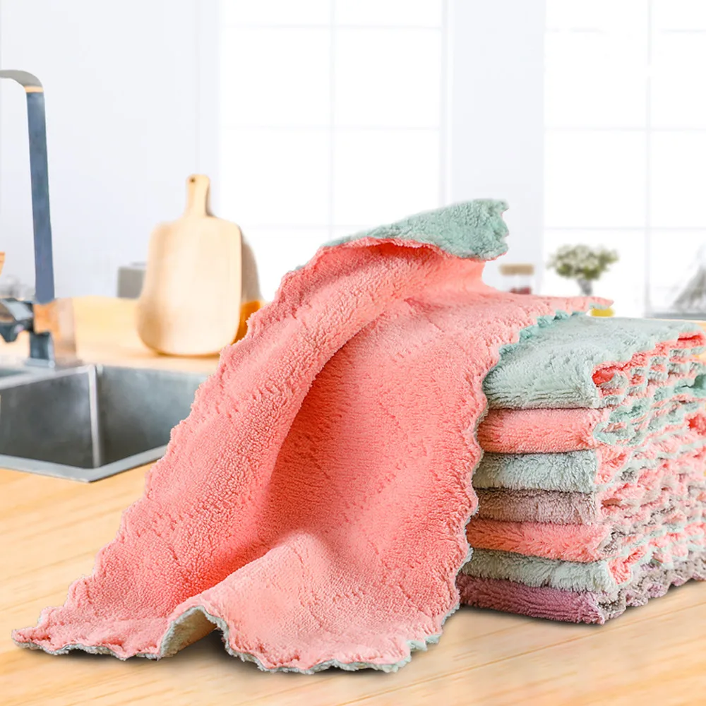 

10pcs Microfiber Towel Absorbent Kitchen Cleaning Cloth Non-stick Oil Dish Towel Rags Napkins Tableware Household Cleaning Towel