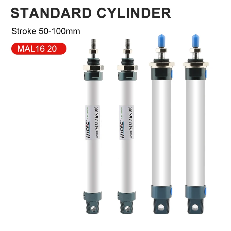

MAL Series Mini Cylinder 16mm 20mm Inner Hole 50-100mm Stroke Double Action Aluminum Alloy Standard Pneumatic Cylinder