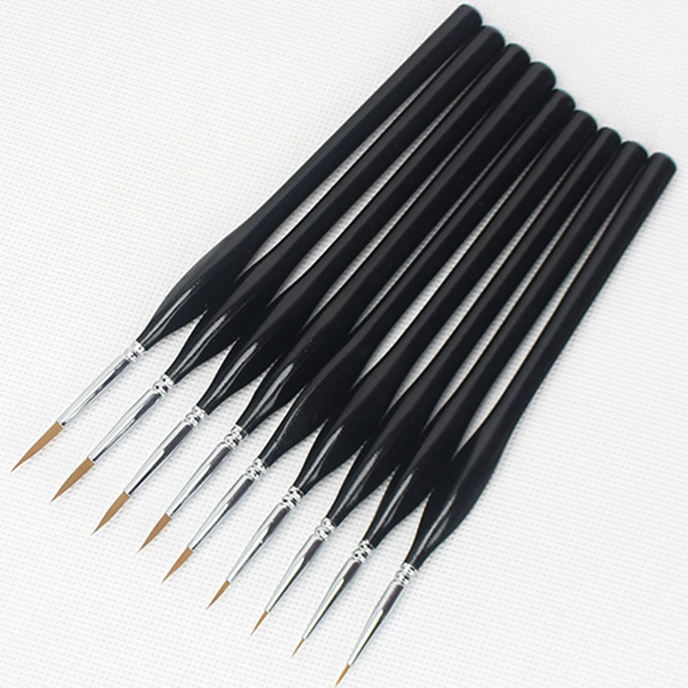

9pcs Accessories Cartoon Detail Liner Artist Extra Fine Tip Wooden Handle Miniature Model Learning Professional Paint Brush Set